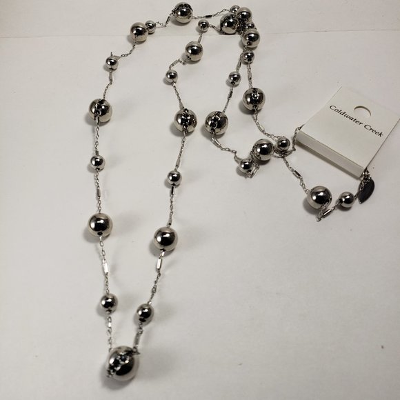 Coldwater Creek Jewelry - NWT Coldwater Creek 48 Inches Silver tone Vega beads with Crystal Necklace